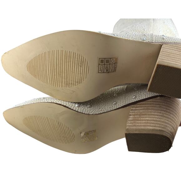 Bachelorette Western Cowboy Tall Pearl Sparkly Boot Pull On Pointed Toe Size 11M - Picture 9 of 9